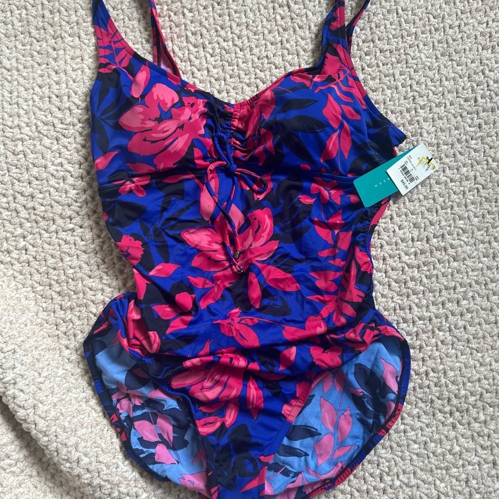 Aqua Green Women's Blue and Pink Floral One Piece Swimsuit